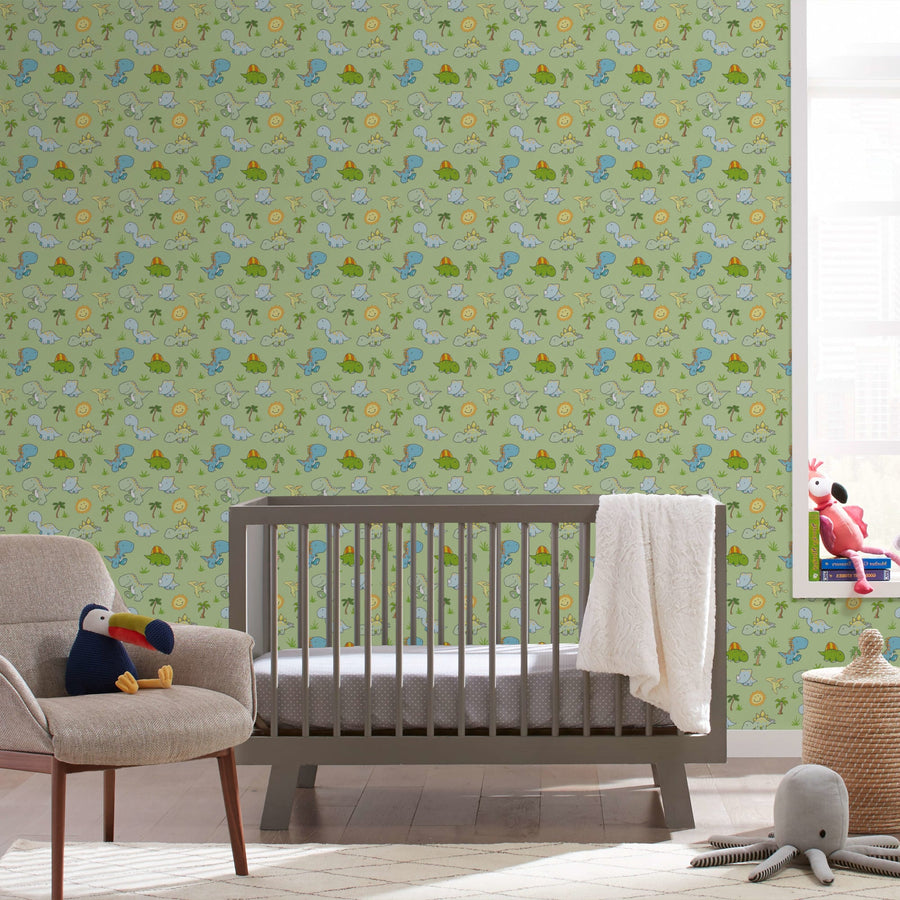Baby Dinosaurs (Grass) - Peel & Stick Wallpaper