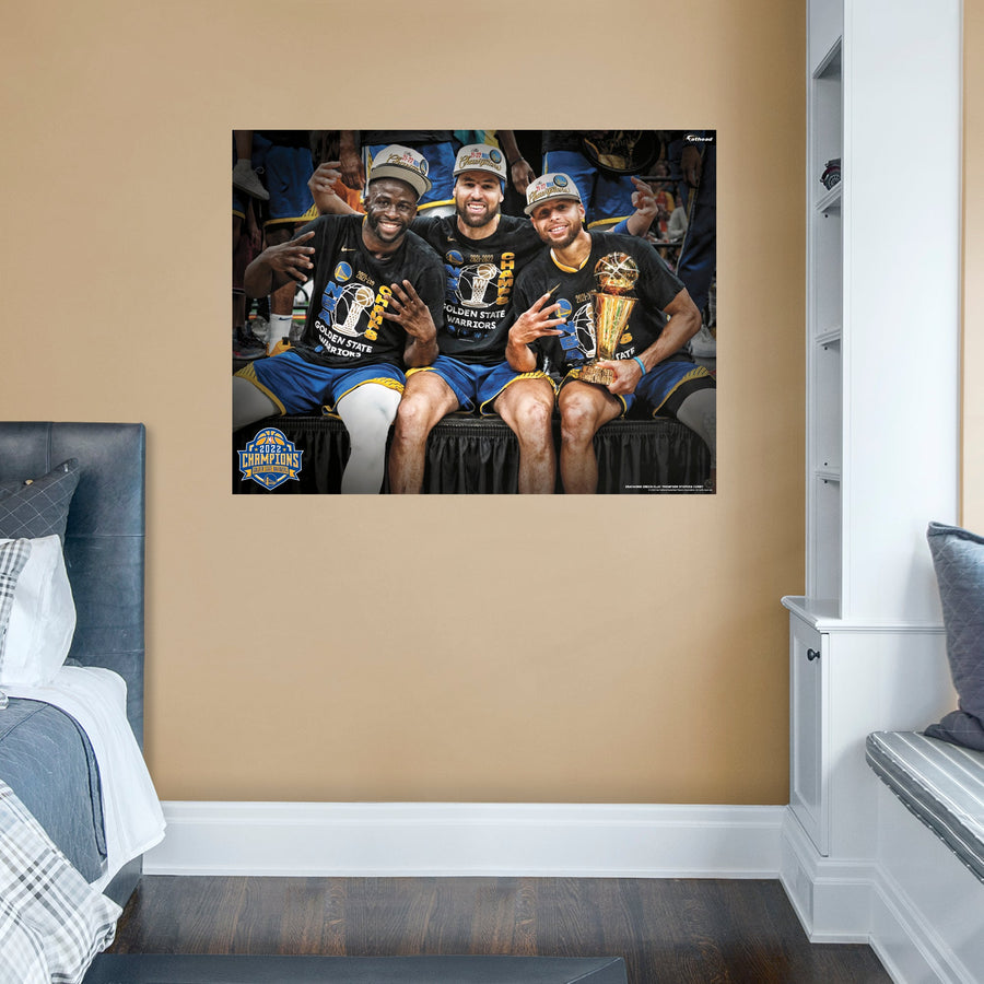 Draymond Green, Klay Thompson, and Stephen Curry - 2022 Champions Group - Peel & Stick Poster - Official NBA - Golden State Warriors - Reusable Vinyl Wall Decal