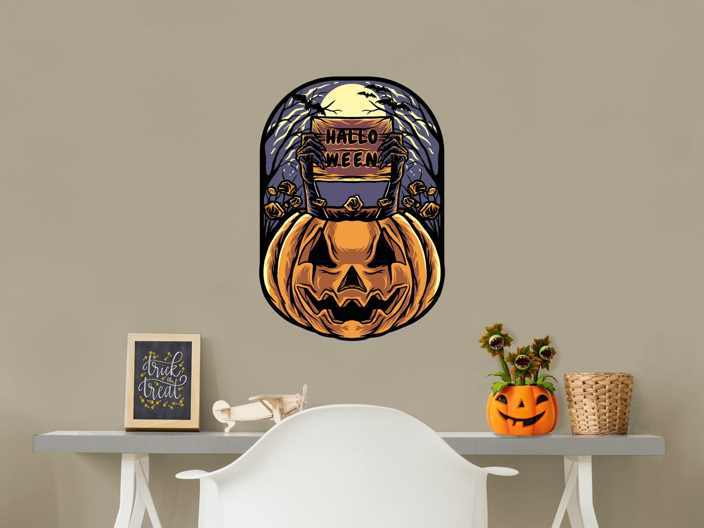 Halloween:  Angry Pumpkin Icon        -   Removable     Adhesive Decal