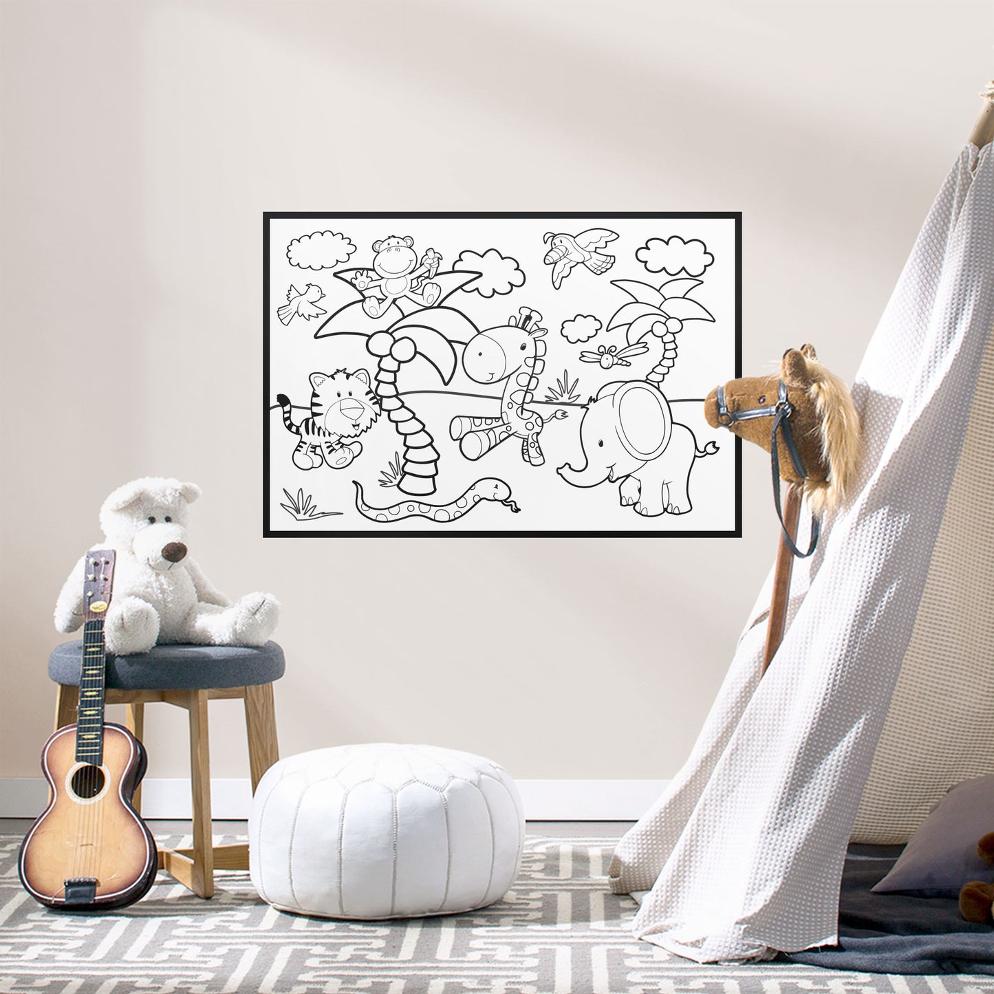 Coloring Sheet: Jungle Animals - Removable Dry Erase Vinyl Decal