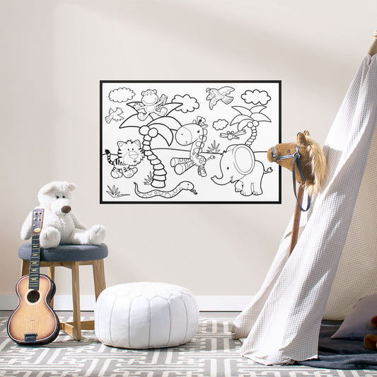 Coloring Sheet: Jungle Animals - Removable Dry Erase Vinyl Decal