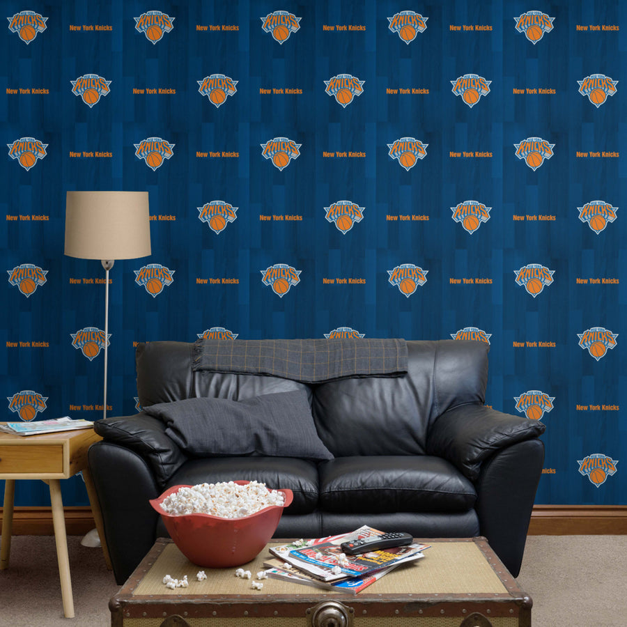 New York Knicks (Blue) - Hardwood Pattern - Peel & Stick Wallpaper - Official NBA - Reusable Vinyl Wall Decals