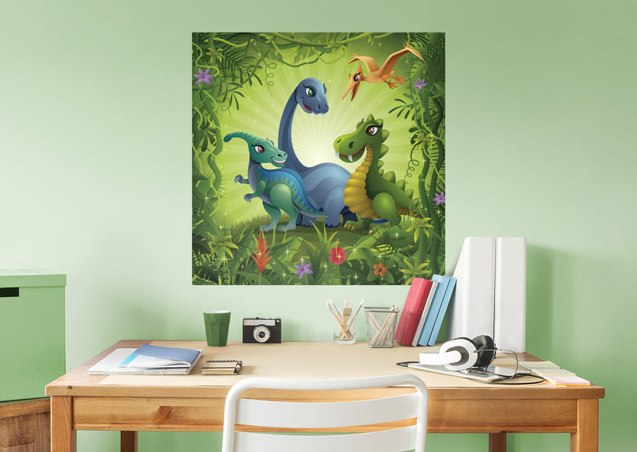 Dinosaurs:  Into The Jungle Mural        -   Removable Wall   Adhesive Decal