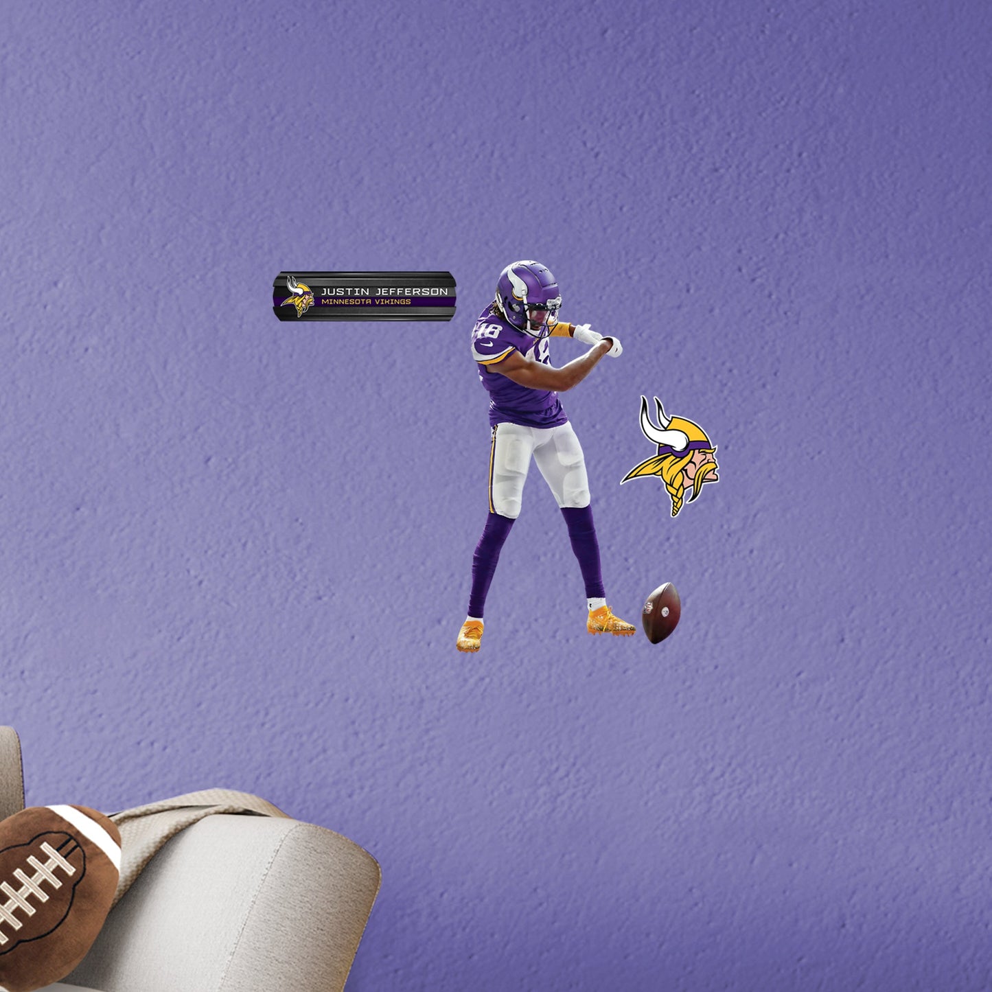 Minnesota Vikings: Justin Jefferson Ball Spin - Officially Licensed NFL Removable Adhesive Decal