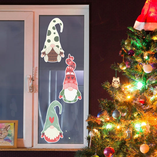 Christmas:  Gnomes Window Clings        -   Removable Window   Static Decal