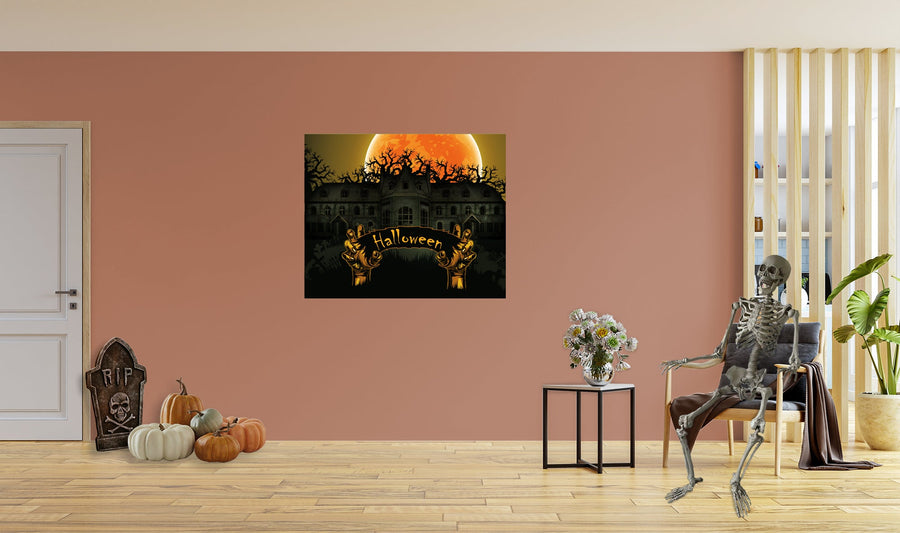 Halloween:  Haunted House Mural        -   Removable Wall   Adhesive Decal