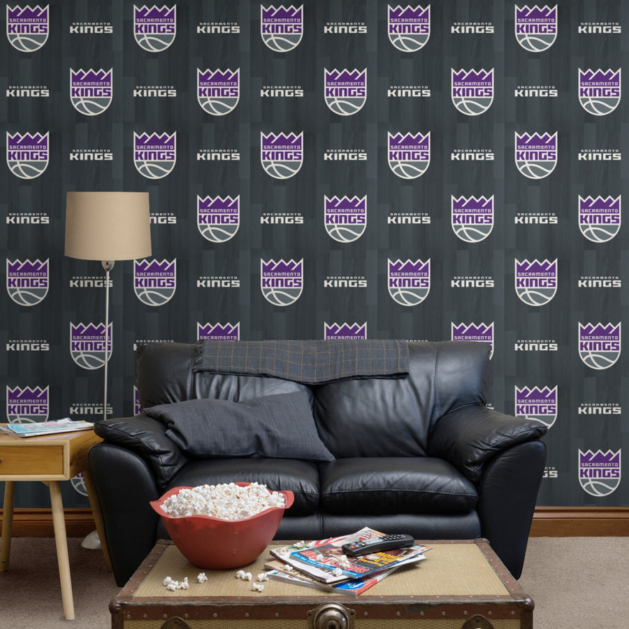 Sacramento Kings (Gray) - Hardwood Pattern - Peel & Stick Wallpaper - Official NBA - Reusable Vinyl Wall Decals