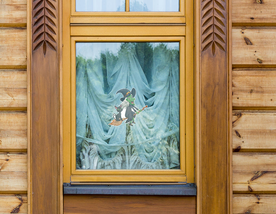 Halloween: Green Witch Window Clings        -   Removable Window   Static Decal