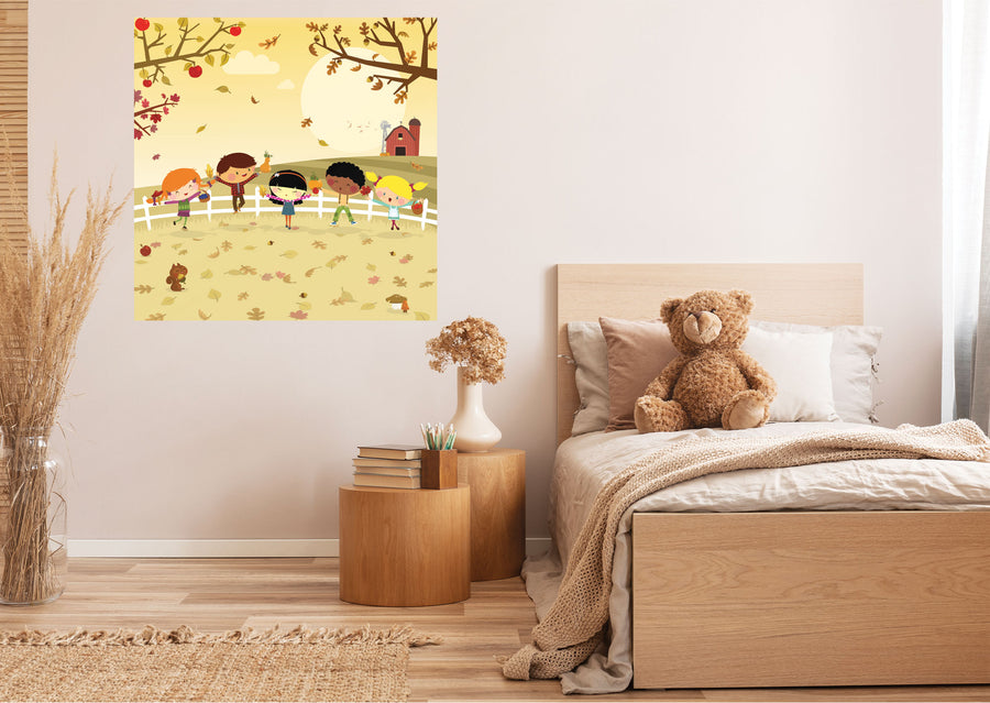 Seasons Decor: Autumn Kids in the Garden Mural        -   Removable Wall   Adhesive Decal