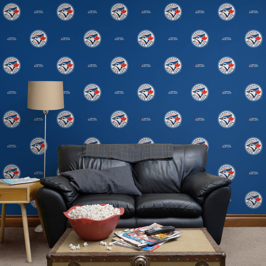 Toronto Blue Jays (Blue) - Logo Pattern - Peel & Stick Wallpaper - Official MLB - Reusable Vinyl Wall Decals
