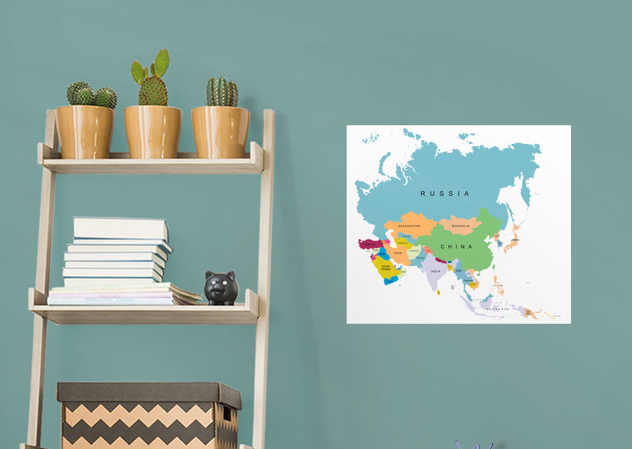 Maps: Asia Pastel Mural        -   Removable Wall   Adhesive Decal