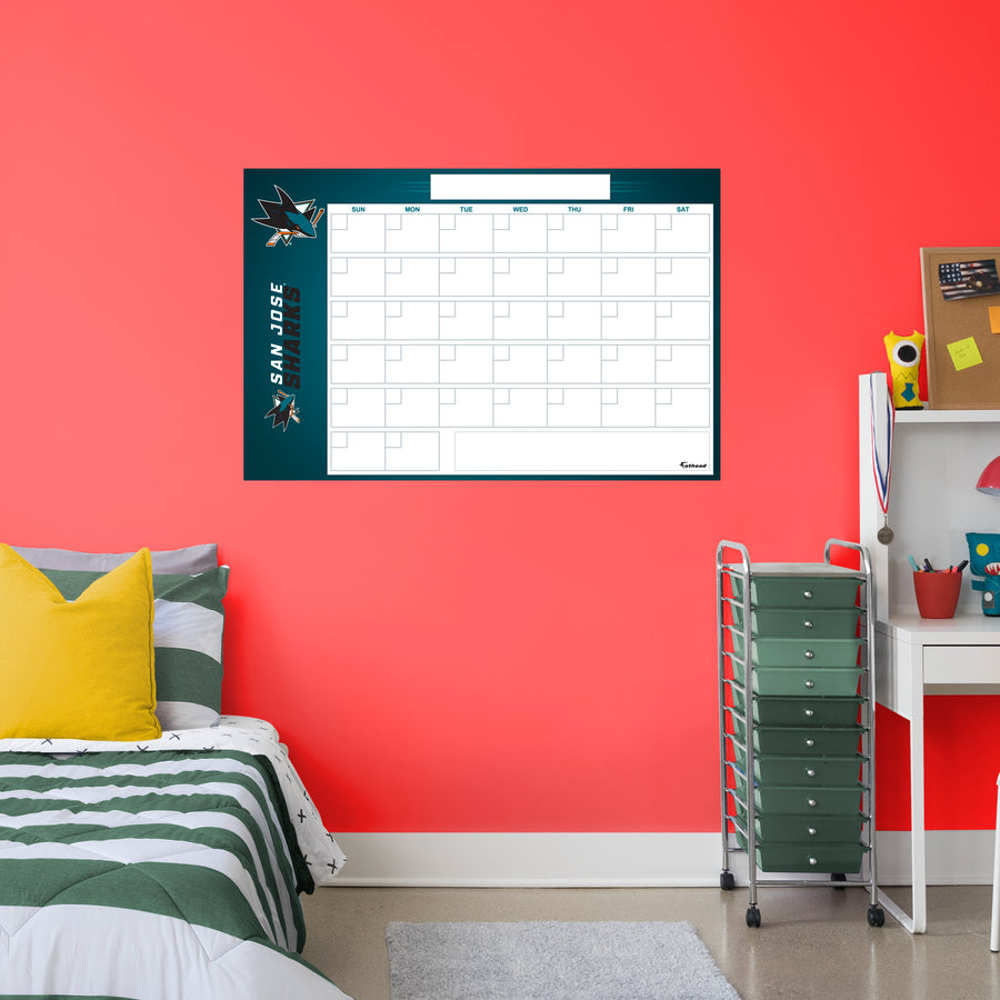 San Jose Sharks - Dry Erase Calendar - Official NHL - Reusable Vinyl Wall Decal