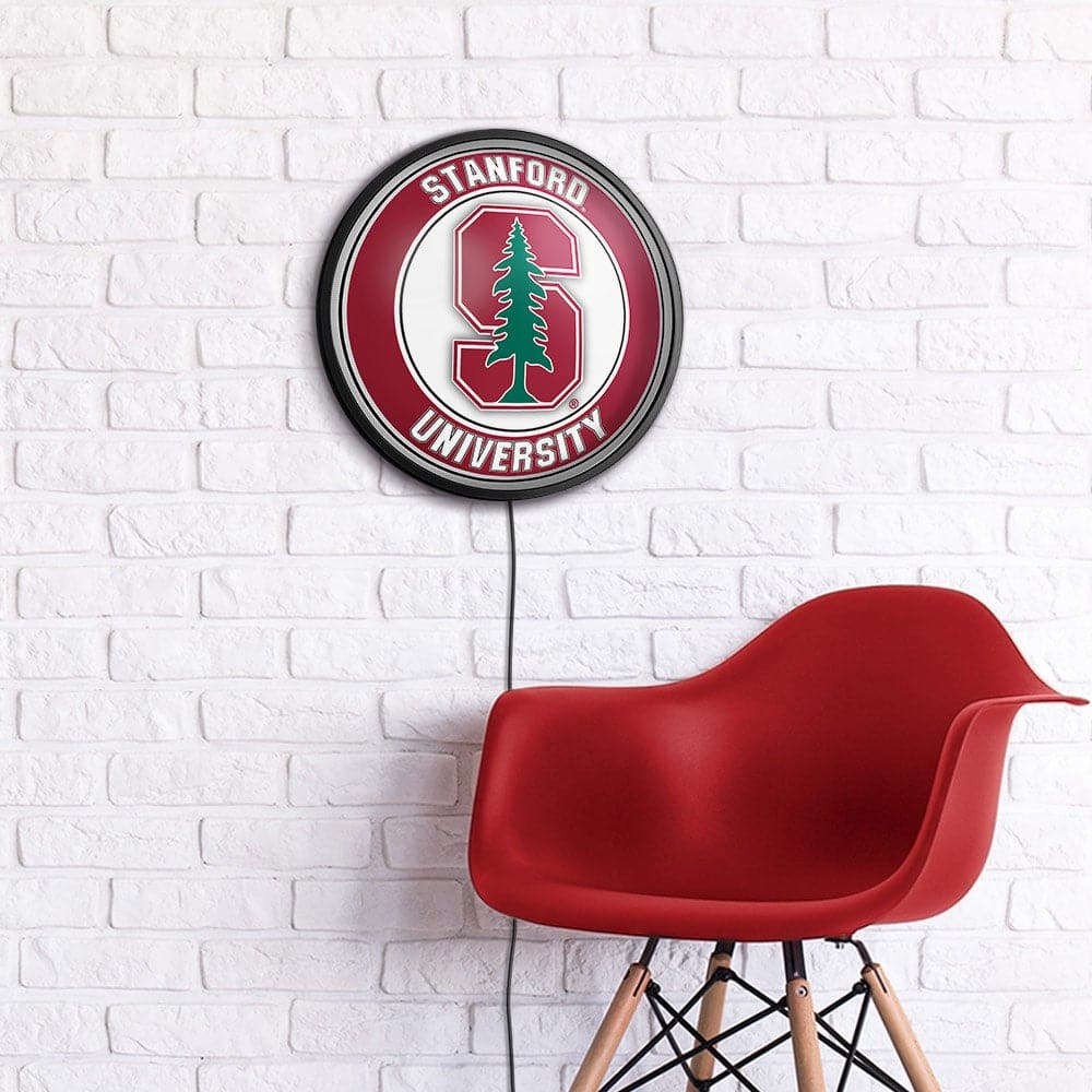 Stanford Cardinal: Round Slimline Lighted Wall Sign - The Fan-Brand