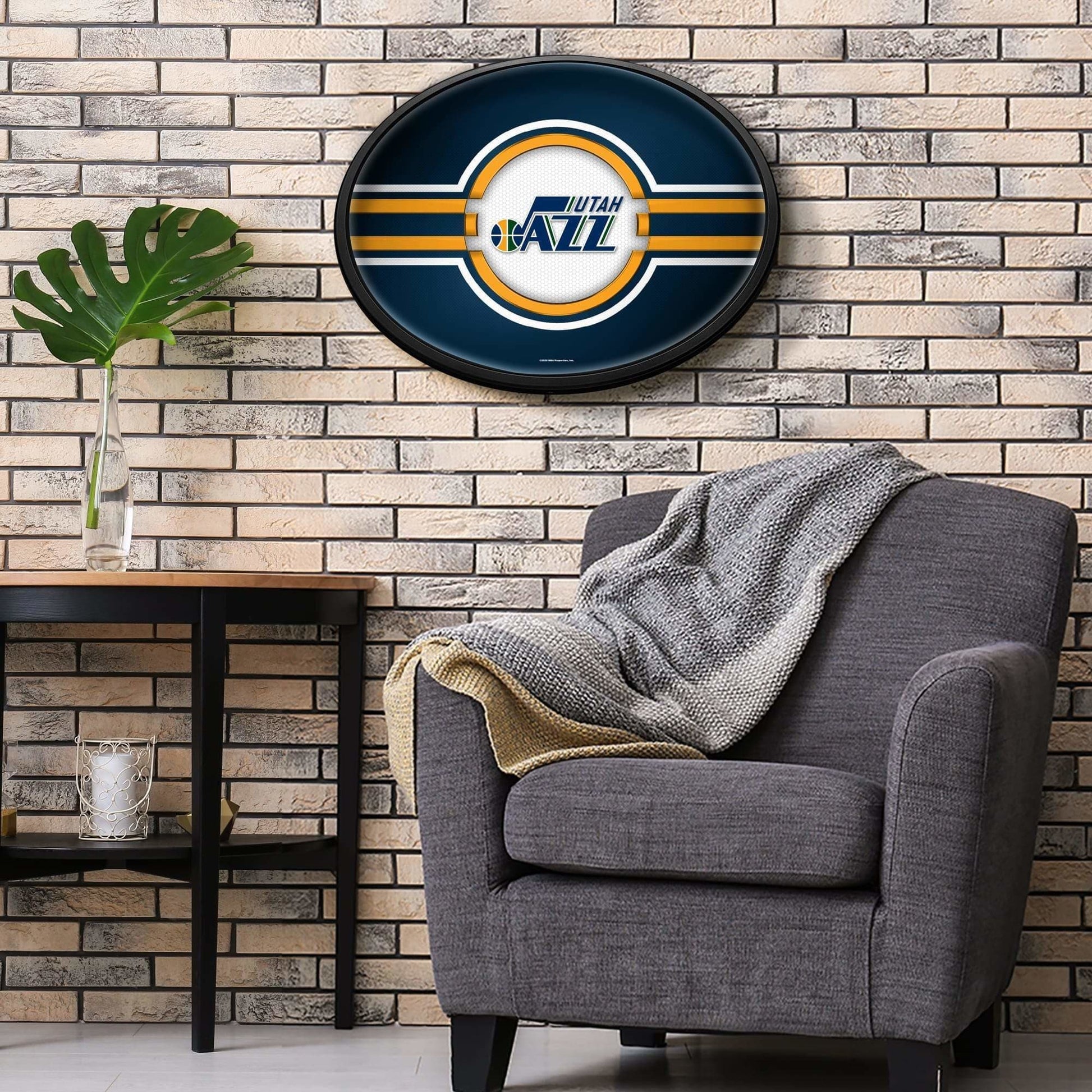 Utah Jazz: Oval Slimline Lighted Wall Sign - The Fan-Brand