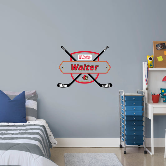 Ottawa Senators  Sticks Personalized Name PREMASK  - Officially Licensed NHL Removable Wall Decal