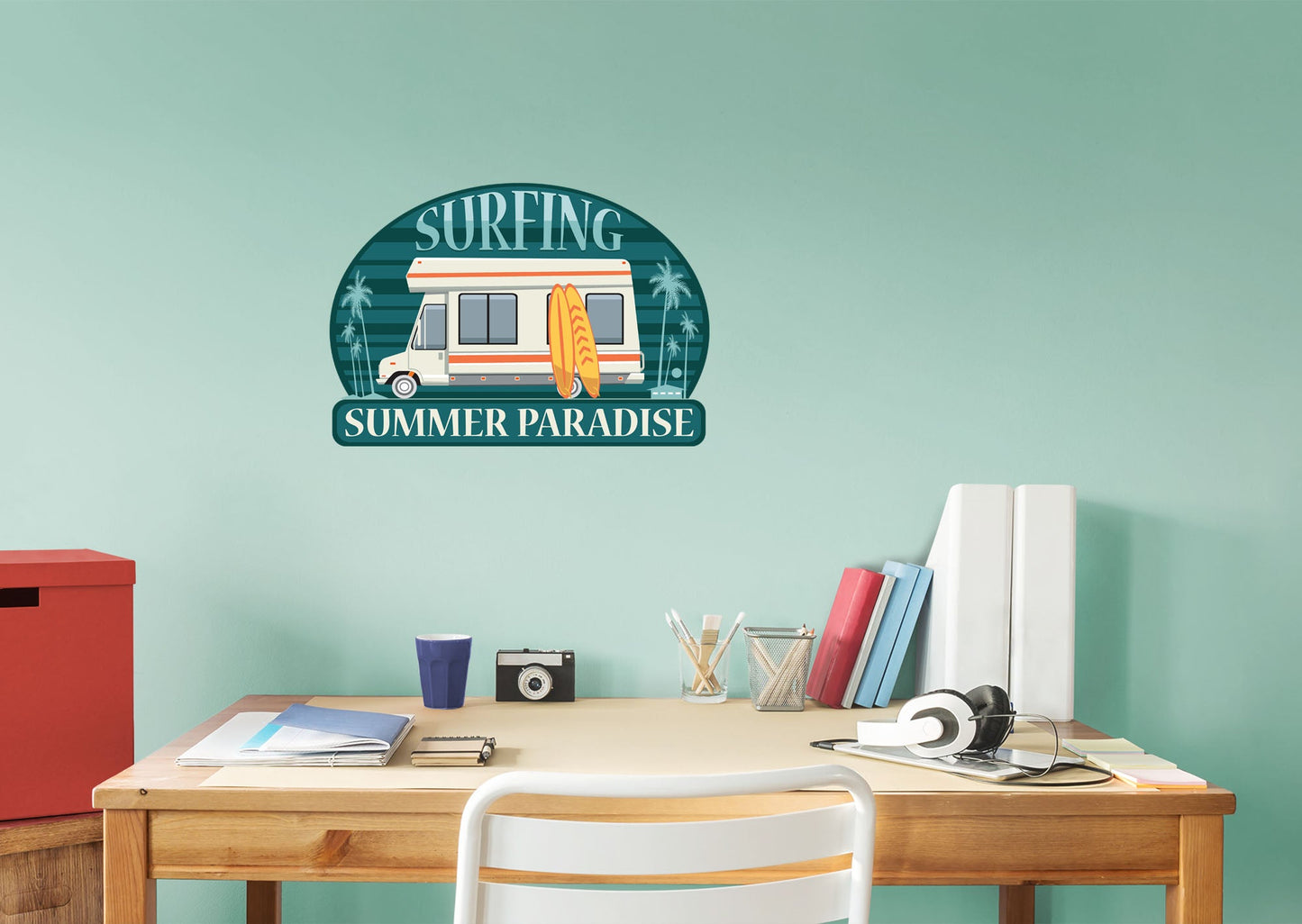 Seasons Decor: Summer Surfing Summer Paradise Icon        -   Removable     Adhesive Decal