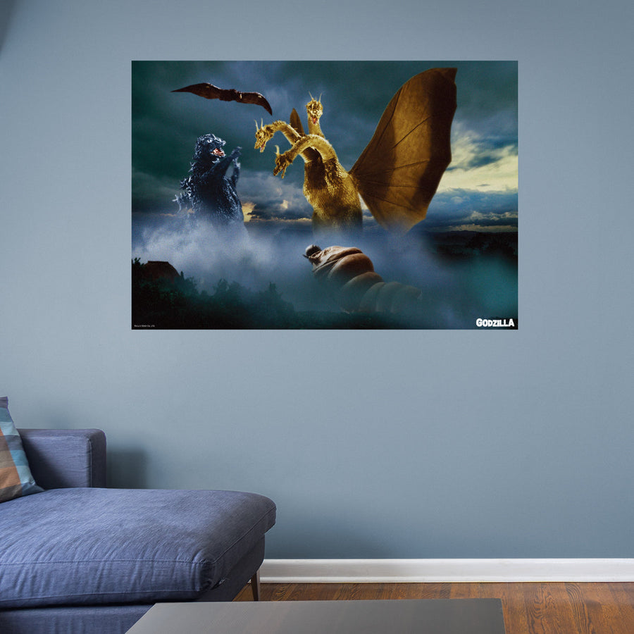 Godzilla 1964- Ghidorah The Three-Headed Monster Movie Scene - Peel & Stick Poster - Official Toho - Godzilla - Reusable Vinyl Wall Decal