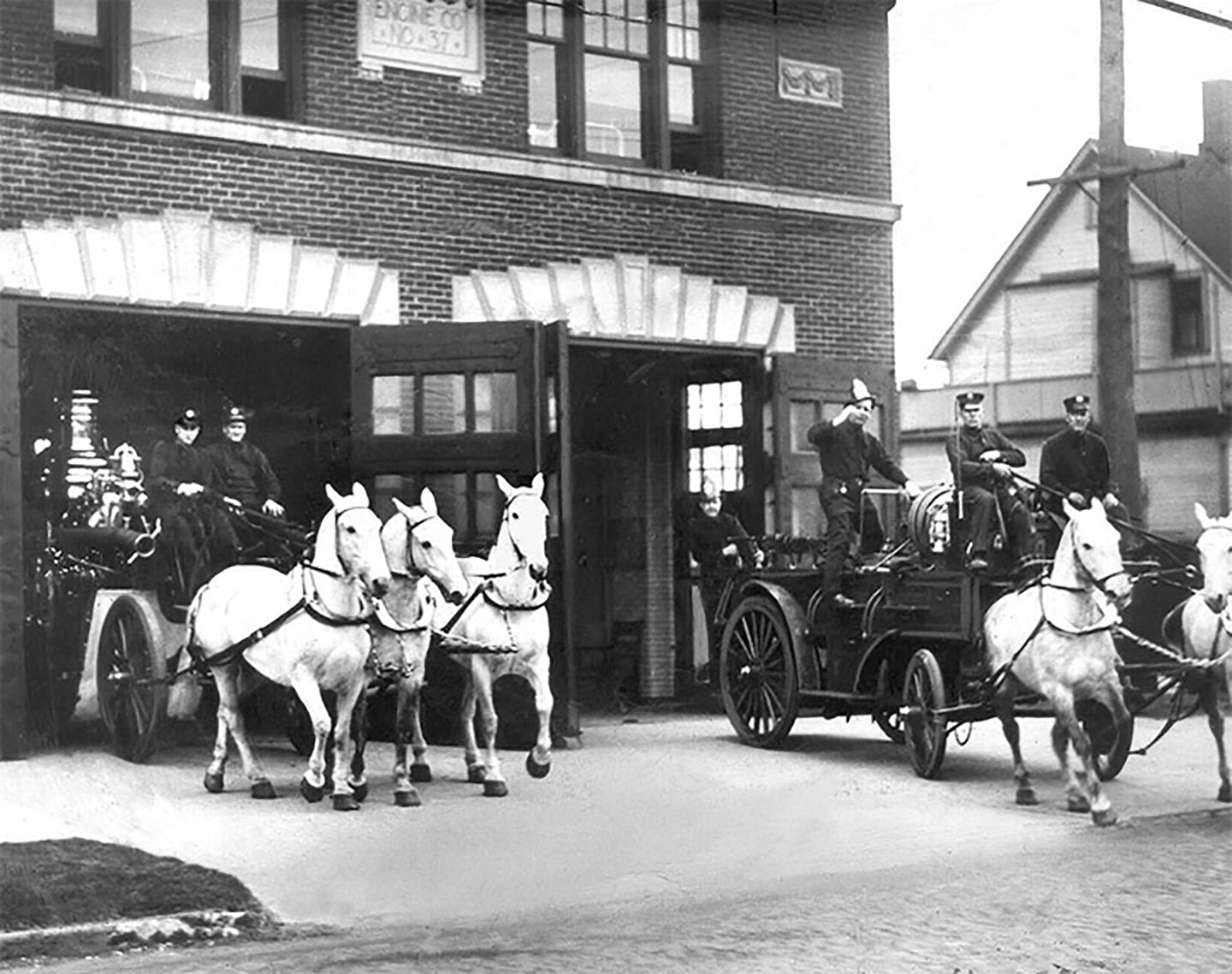 1922, Detroit Fire Dept  celebrates its final run using horses - Officially Licensed Detroit News Framed Photo