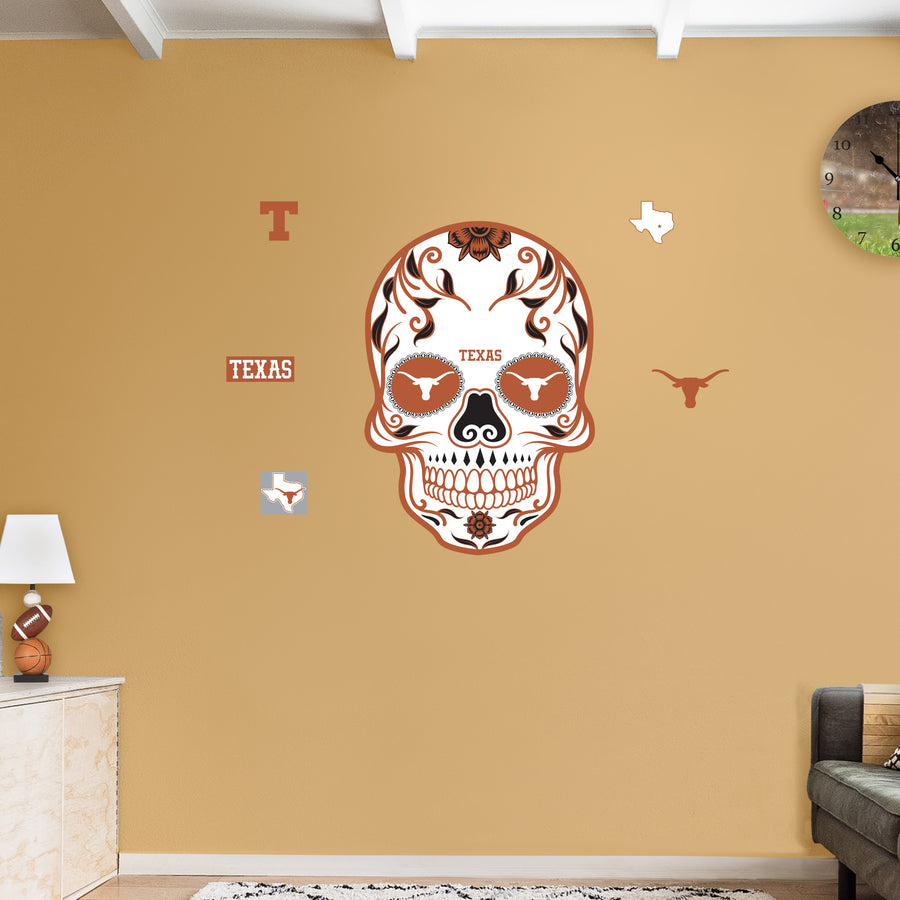 Texas Longhorns - RealBig Sugar Skull Collection - Official NCAA - Reusable Vinyl Wall Decals