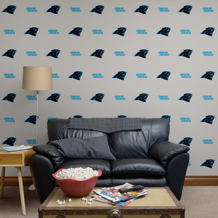 Carolina Panthers (Gray) - Line Pattern - Peel & Stick Wallpaper - Official NFL - Reusable Vinyl Wall Decals