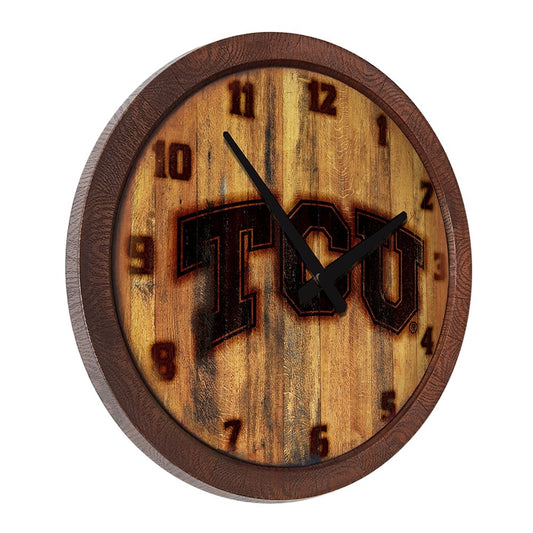 TCU Horned Frogs: Branded "Faux" Barrel Top Wall Clock - The Fan-Brand