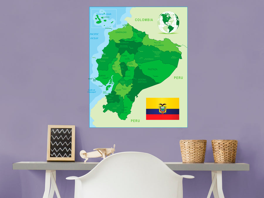 Maps of South America: Ecuador Mural        -   Removable     Adhesive Decal