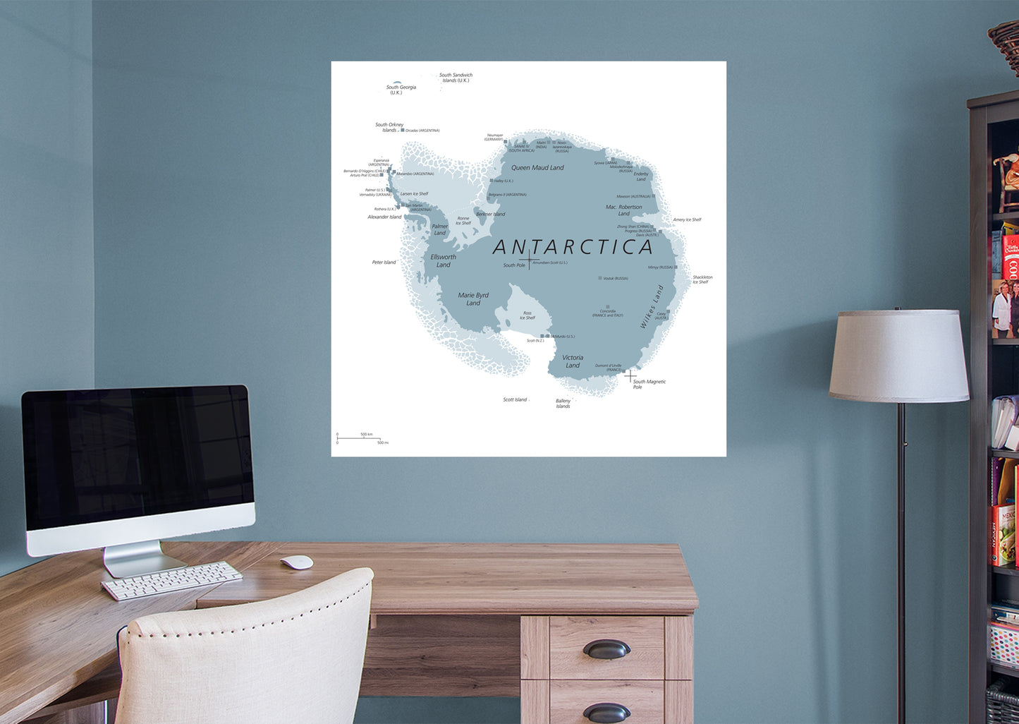 Maps: Antarctica Grey Mural        -   Removable Wall   Adhesive Decal
