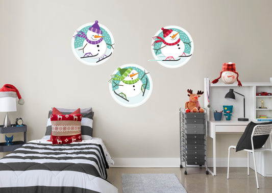 Seasons Decor: Winter Three Snowmen Collection - Removable Adhesive Decal