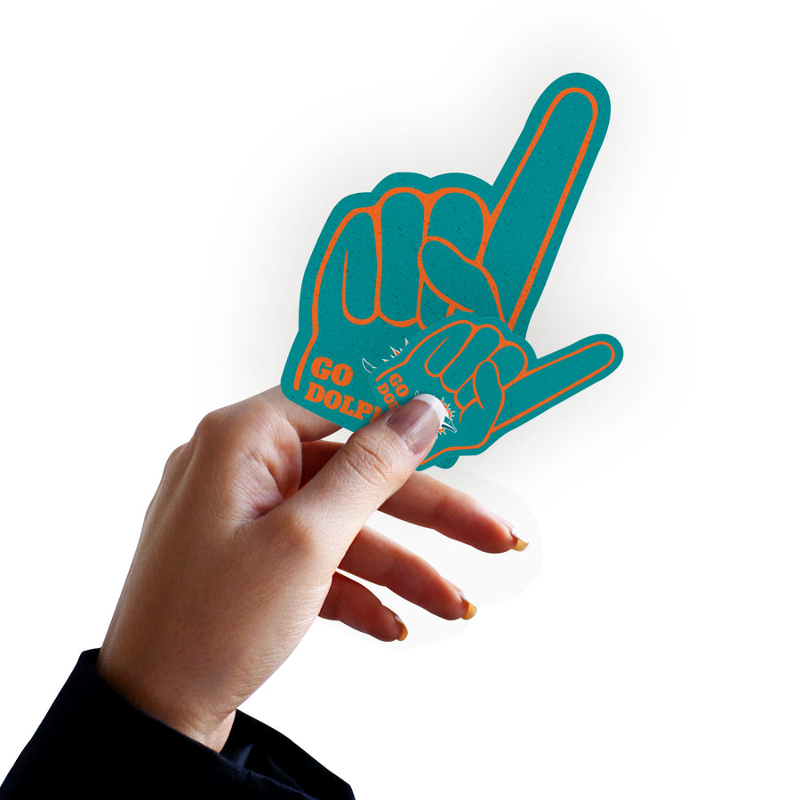 Miami Dolphins - 4 Foam Finger Minis (Mixed Sizes) - Official NFL - Reusable Vinyl Decals