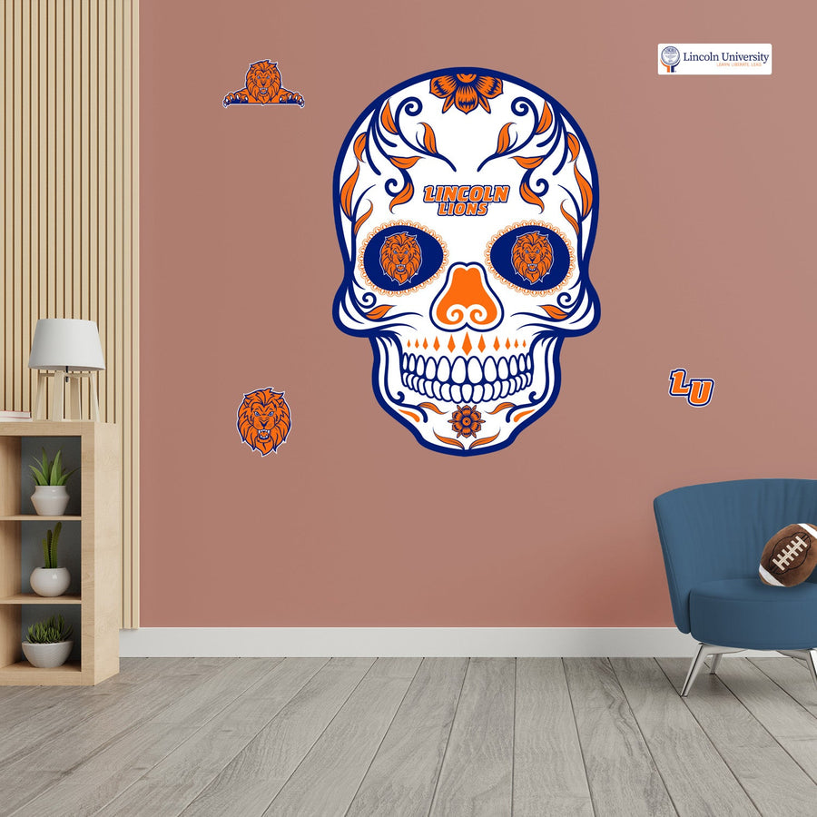 Lincoln Lions - RealBig Sugar Skull Collection - Official NCAA - Reusable Vinyl Wall Decals