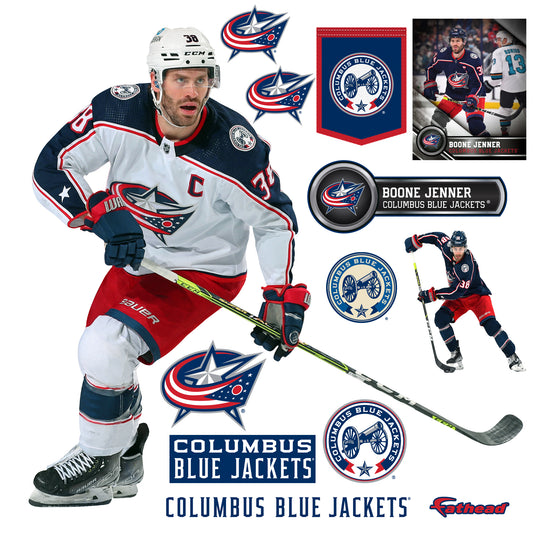 Columbus Blue Jackets: Alternate Stacked Personalized Name - NHL Transfer Wall Decal in White (39.5W x 52H)