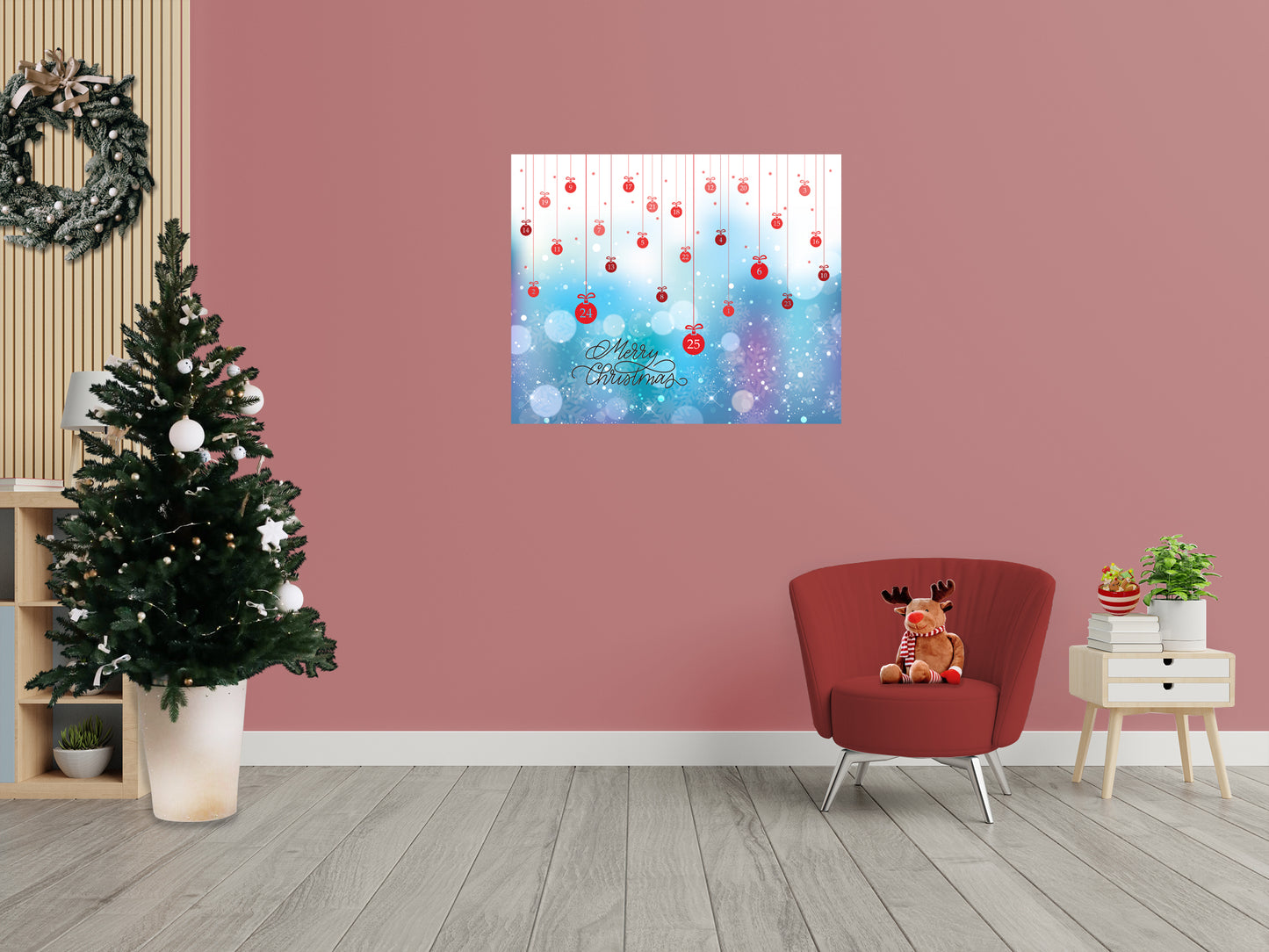 Christmas:  Baubles Calendar Dry Erase        -   Removable     Adhesive Decal