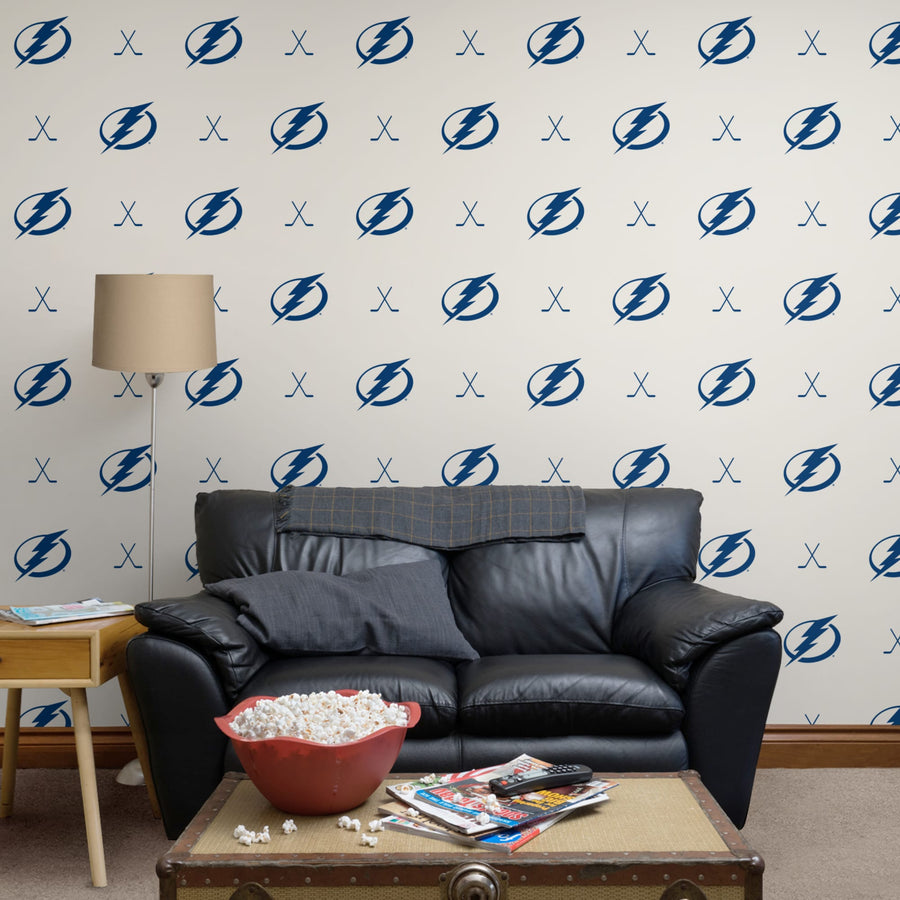 Tampa Bay Lightning (White) - Sticks Pattern - Peel & Stick Wallpaper - Official NHL - Reusable Vinyl Wall Decals