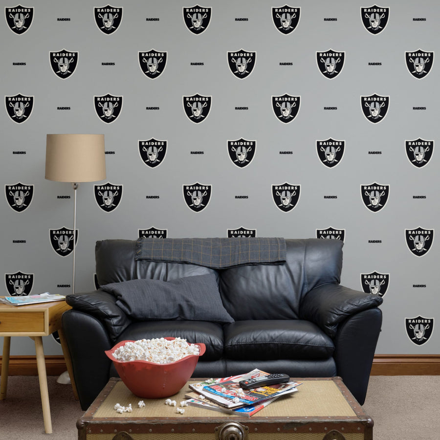 Las Vegas Raiders (Gray) - Line Pattern - Peel & Stick Wallpaper - Official NFL - Reusable Vinyl Wall Decals