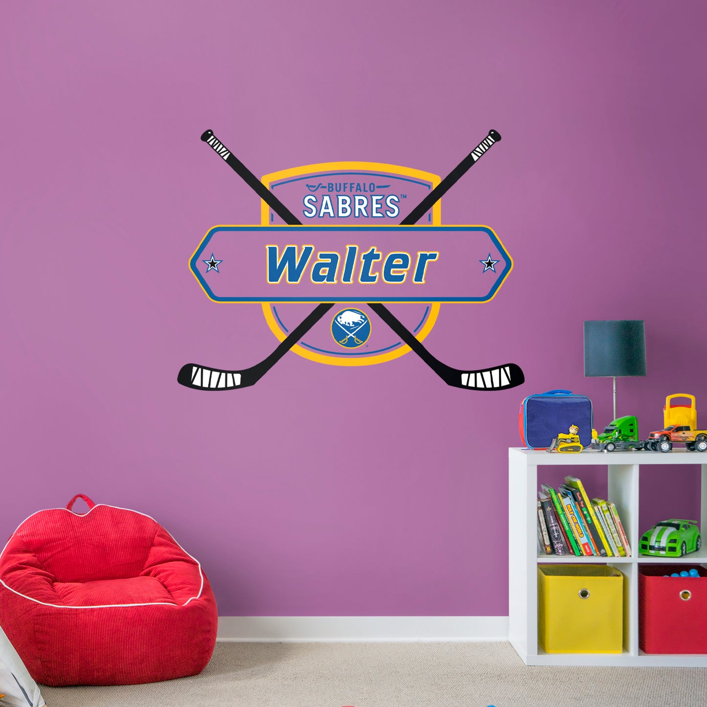Buffalo Sabres  Sticks Personalized Name PREMASK Officially Licensed NHL Removable Wall Decal