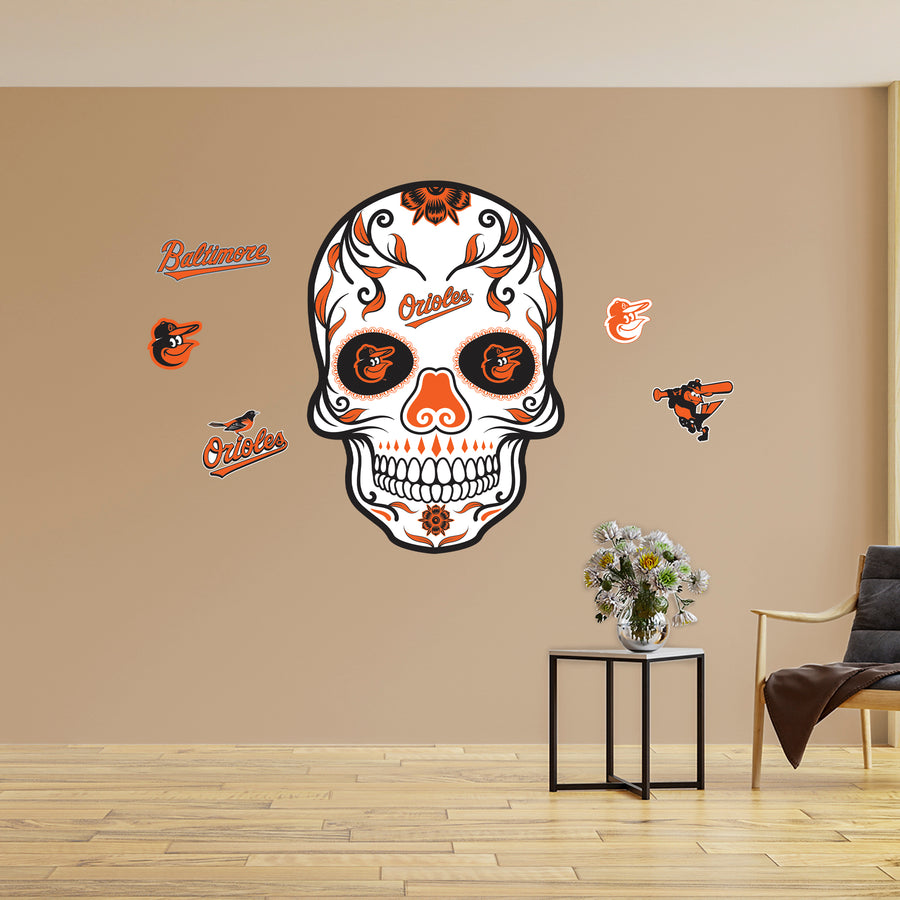 Baltimore Orioles - RealBig Sugar Skull Collection - Official MLB - Reusable Vinyl Wall Decals