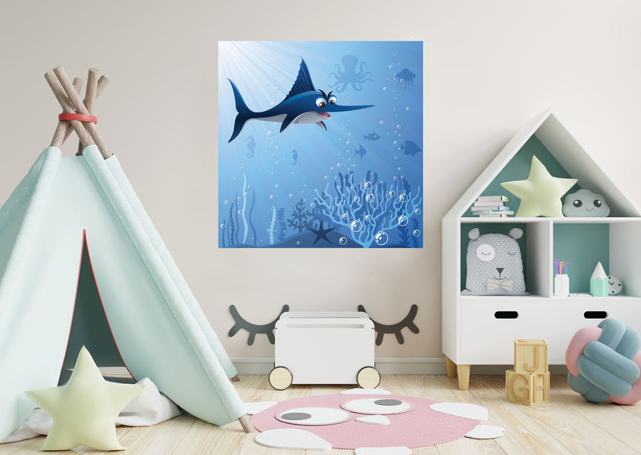 Nursery:  Blue Fish Mural        -   Removable Wall   Adhesive Decal