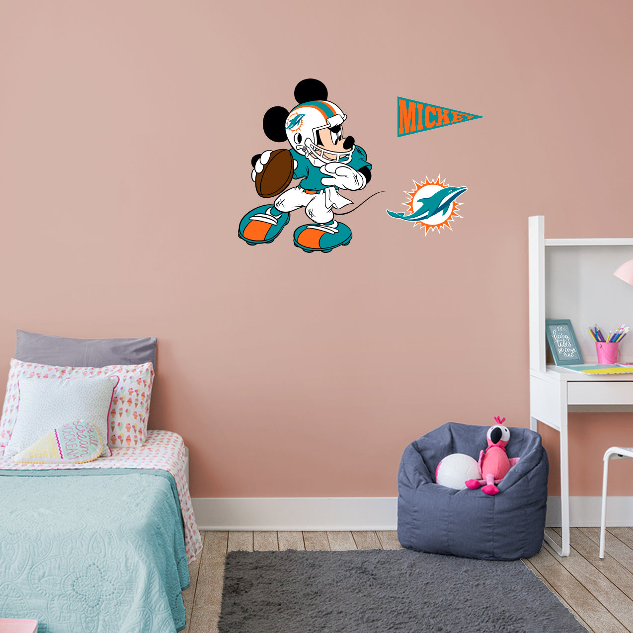Miami Dolphins: Mickey Mouse 2021        - Officially Licensed NFL Removable     Adhesive Decal