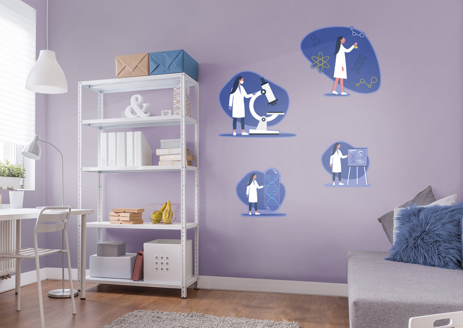 Women in Science Scientist LONG HAIR Collection  - Removable Wall Decal
