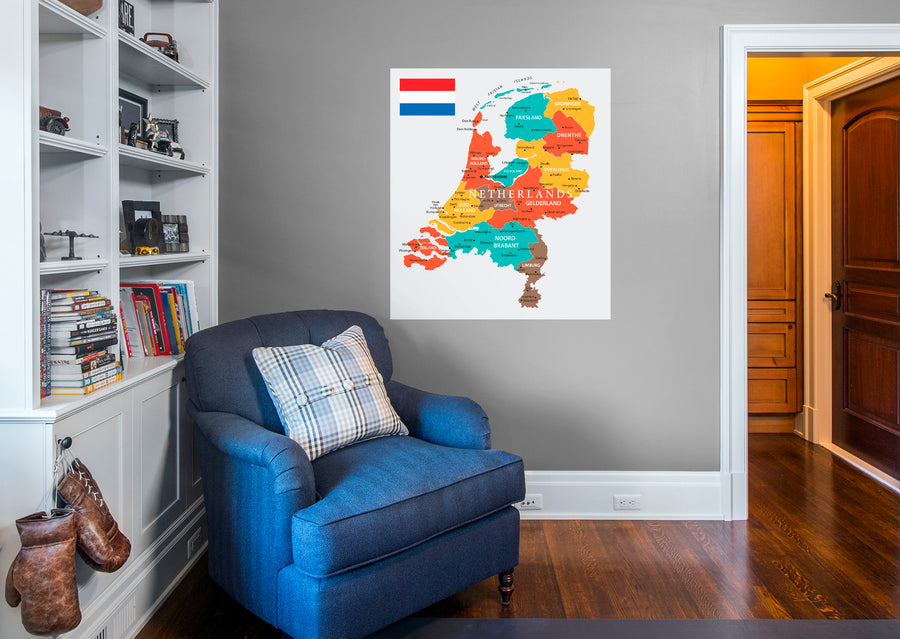 Maps of Europe: Netherlands Mural        -   Removable Wall   Adhesive Decal