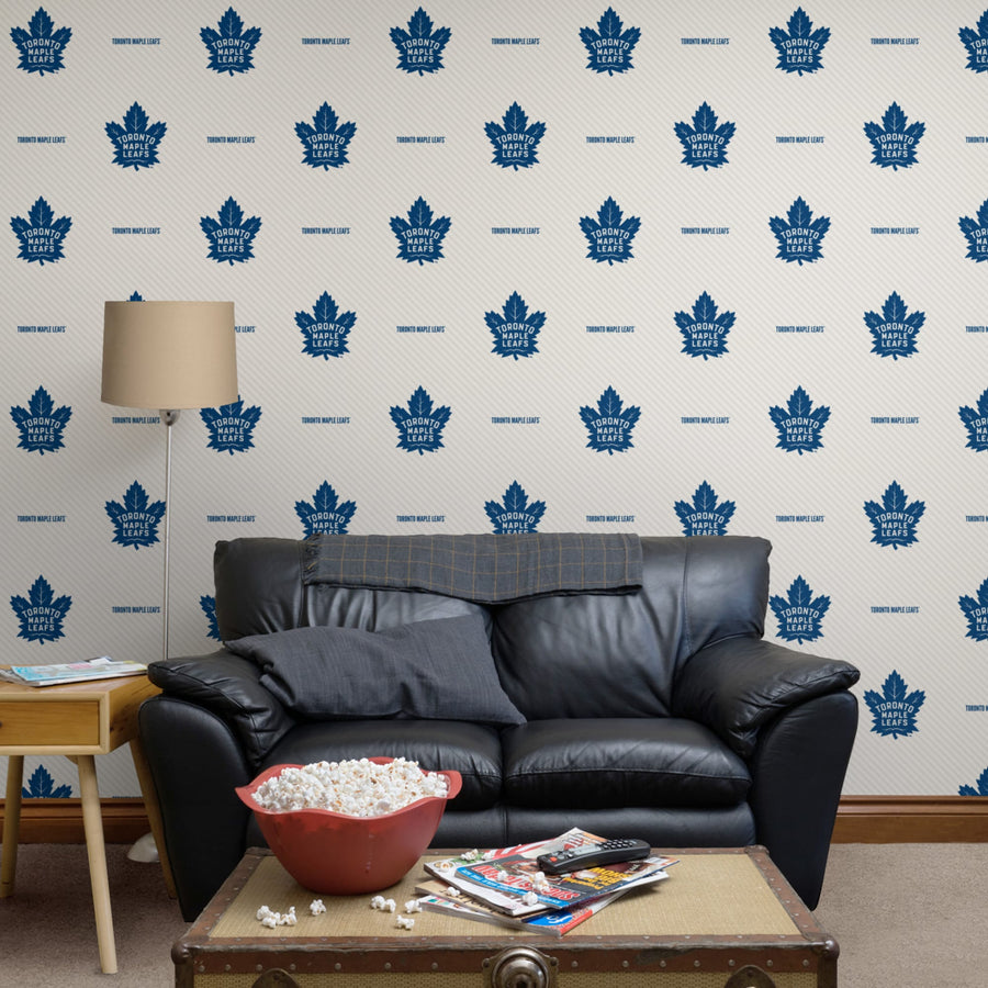Toronto Maple Leafs (White) - Stripes Pattern - Peel & Stick Wallpaper - Official NHL - Reusable Vinyl Wall Decals
