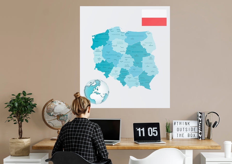 Maps of Europe: Poland Mural        -   Removable Wall   Adhesive Decal