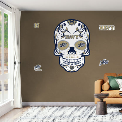 Navy Midshipmen - RealBig Sugar Skull Collection - Official NCAA - Reusable Vinyl Wall Decals