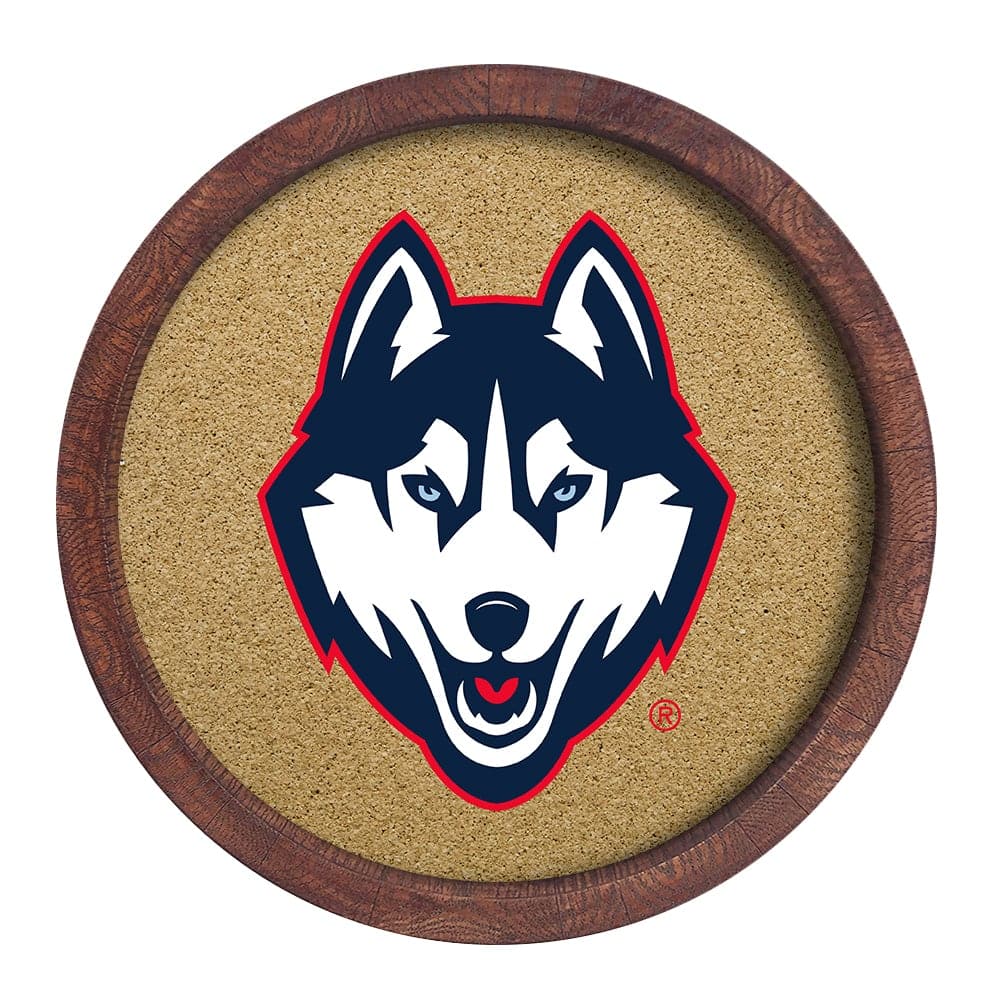 UConn Huskies: Mascot - "Faux" Barrel Framed Cork Board - The Fan-Brand