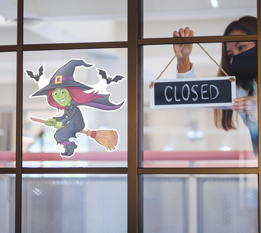 Halloween: Redhead Witch Window Clings        -   Removable Window   Static Decal