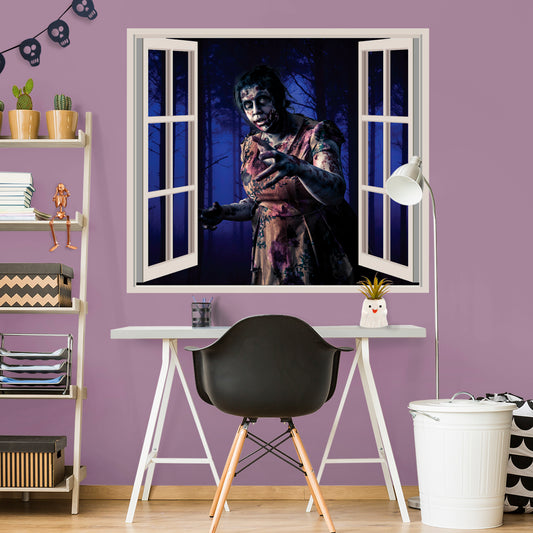 Zombies:  Zombie Woman Instant Window        -   Removable     Adhesive Decal