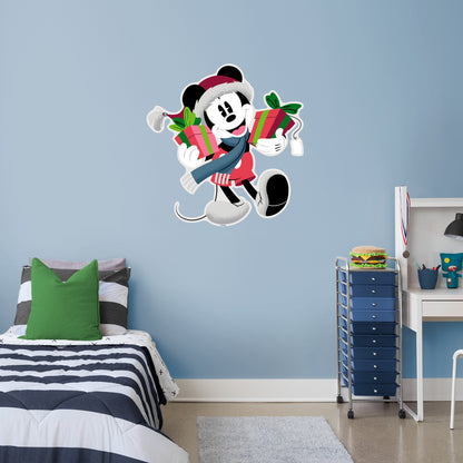 Festive Cheer: Mickey Mouse Presents Stack Holiday Real Big - Disney Removable Adhesive Wall Decal Giant Character 32W x 51H