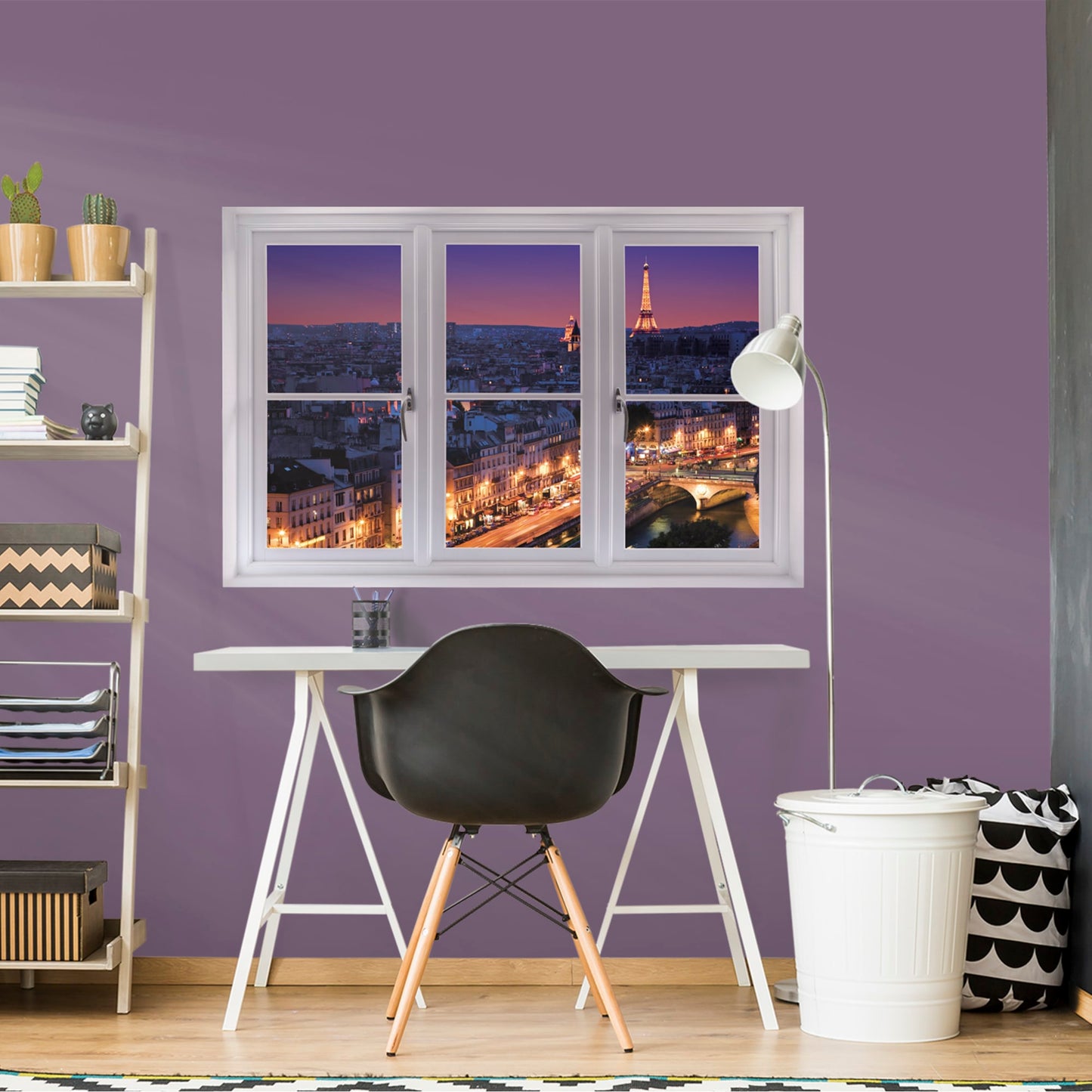 Instant Window: Paris Skyline at Night - Removable Wall Graphic
