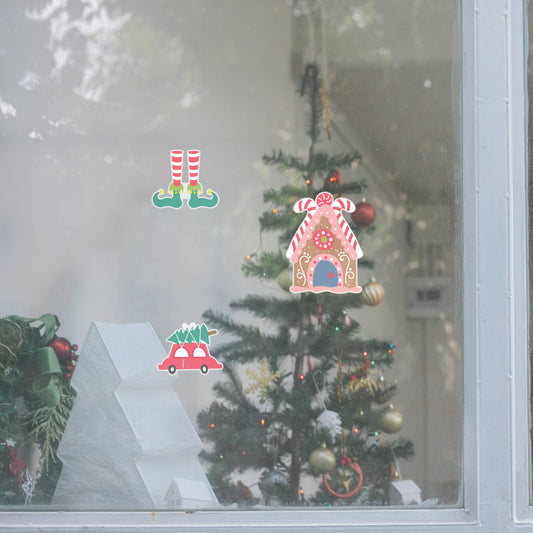 Christmas:  Gingerbread House Window Clings        -   Removable Window   Static Decal