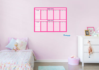Chart:  Pink Routine Chart Dry Erase        -   Removable     Adhesive Decal